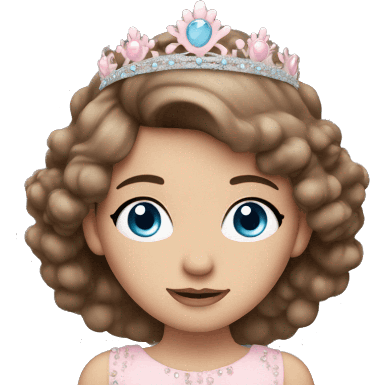 Brown haired blue eyed girl with long eyelashes and pastel pink tiara emoji