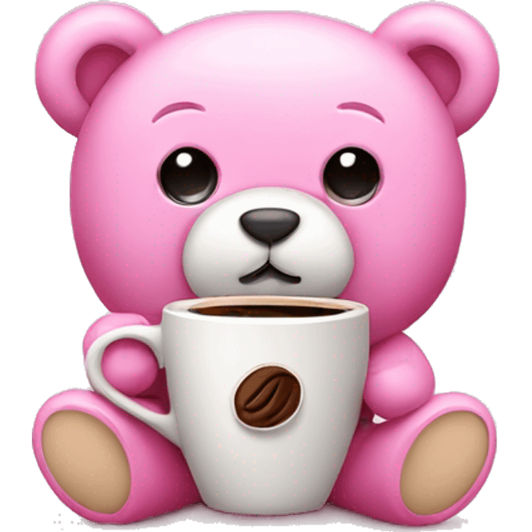 Pink teddy bear with coffee emoji