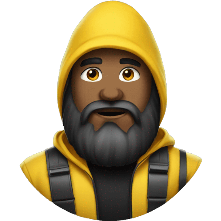 Heavy bearded man, wearing a yellow hood and black ball cap emoji