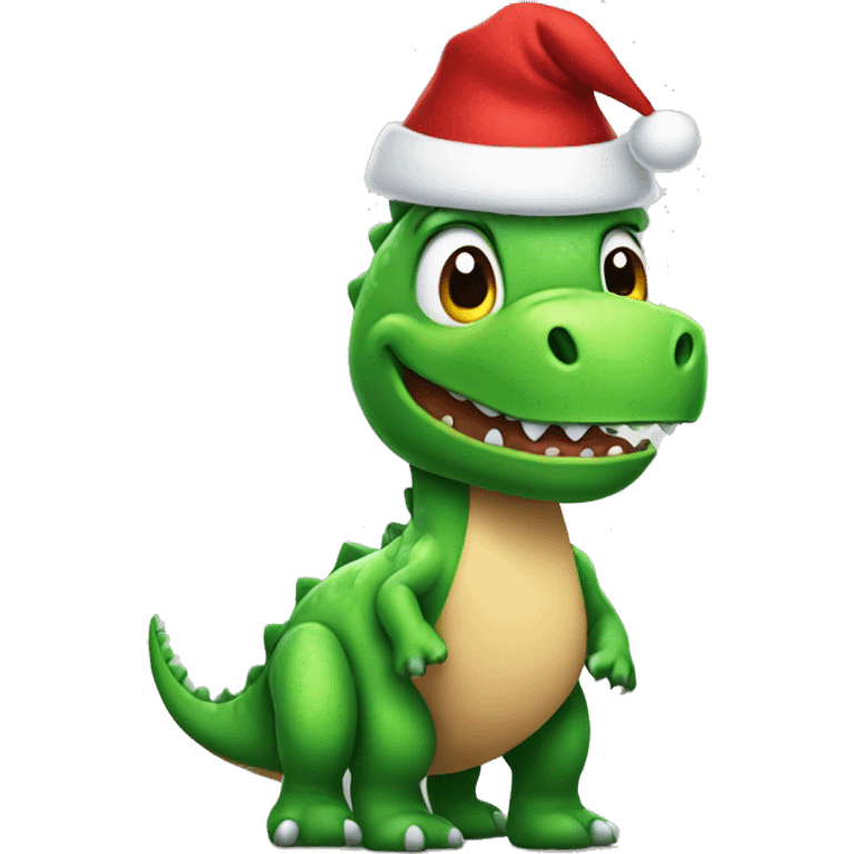 Green Dino wearing Santa hat emoji