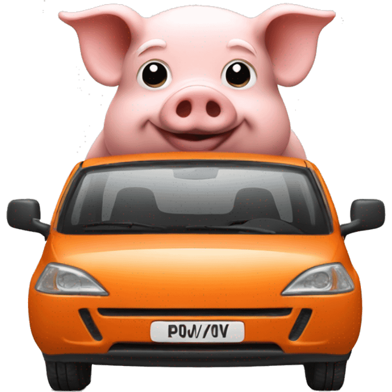 Pig driving orange mpv car emoji