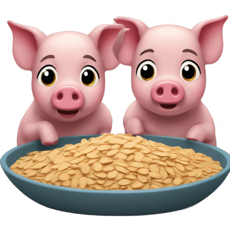 2 pigs, one eating oats, the other wants too but is not allowed emoji