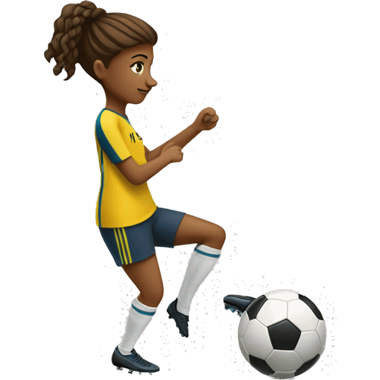 
a woman of about 22 years old dribbling the soccer ball with the outside edge of her left foot and looking to the left emoji