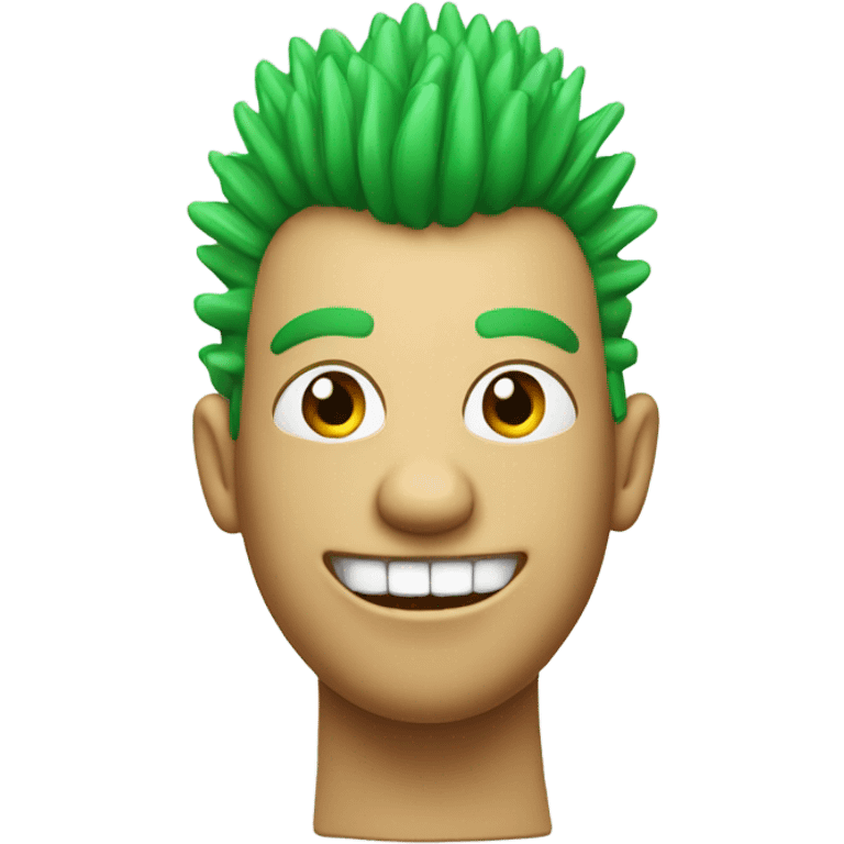 Green smiling 3d emoji with Mohawk and teeth emoji