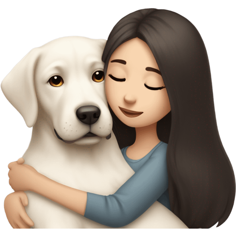 long dark brown hair girl cuddling a cute white Labrador  emoji