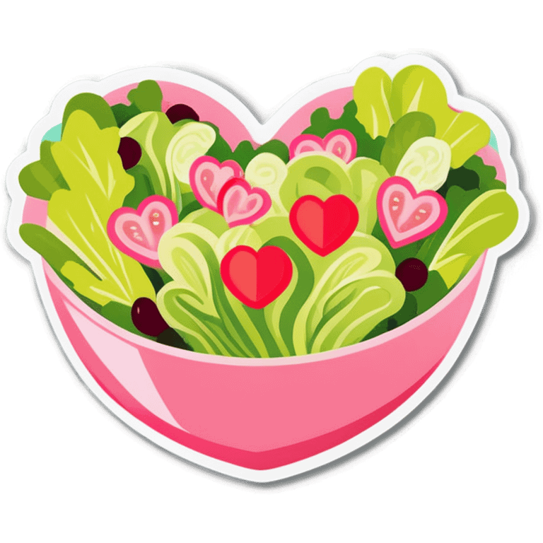 green salad in a pink heart shaped plate   emoji