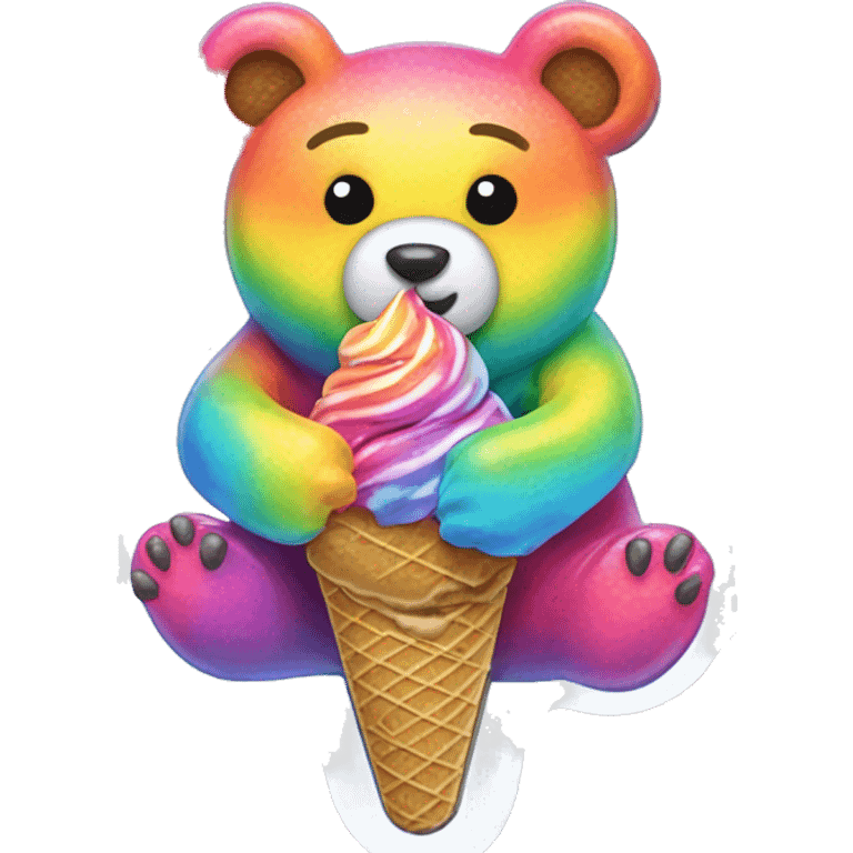 rainbow metal rhinestoned bear eating tie dye kawaii ice cream emoji