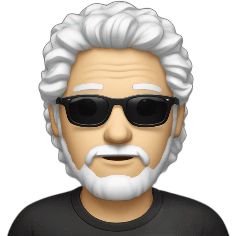 A man with curly white hair and wearing black sunglasses without moustache and beard transparent background emoji