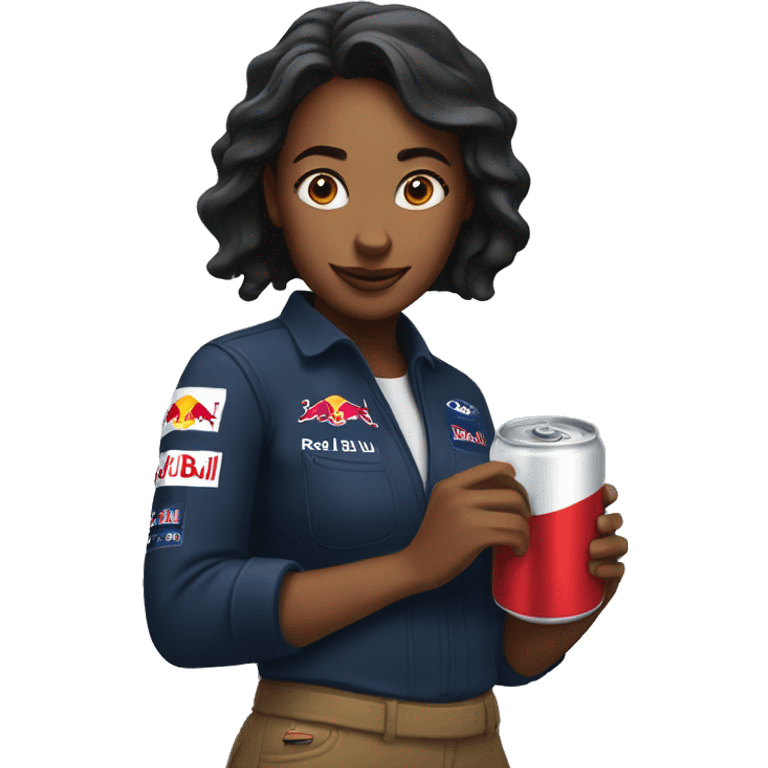 Woman working with Red Bull emoji