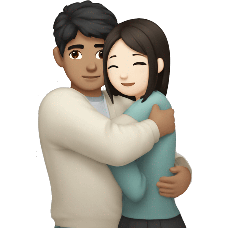 me girl with dark hair and brown eye hug with korean guy emoji