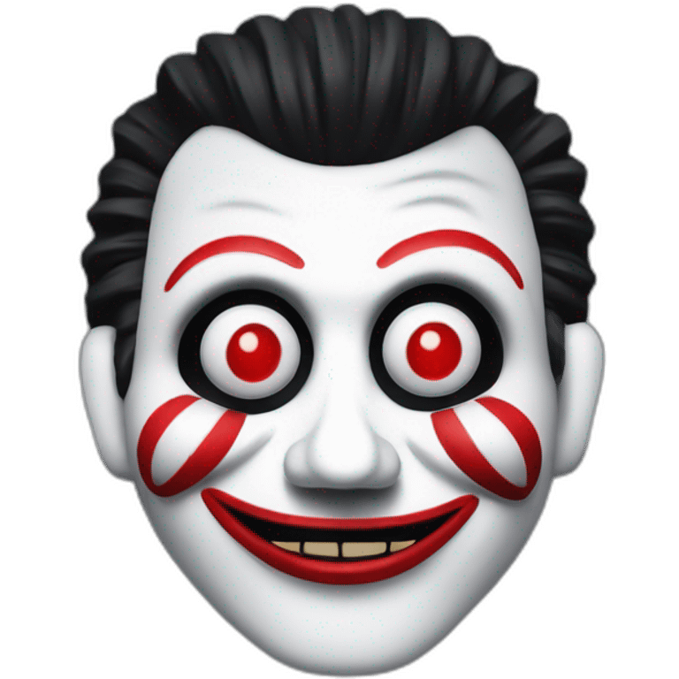 Billy the puppet from saw with spiral on the cheeks emoji