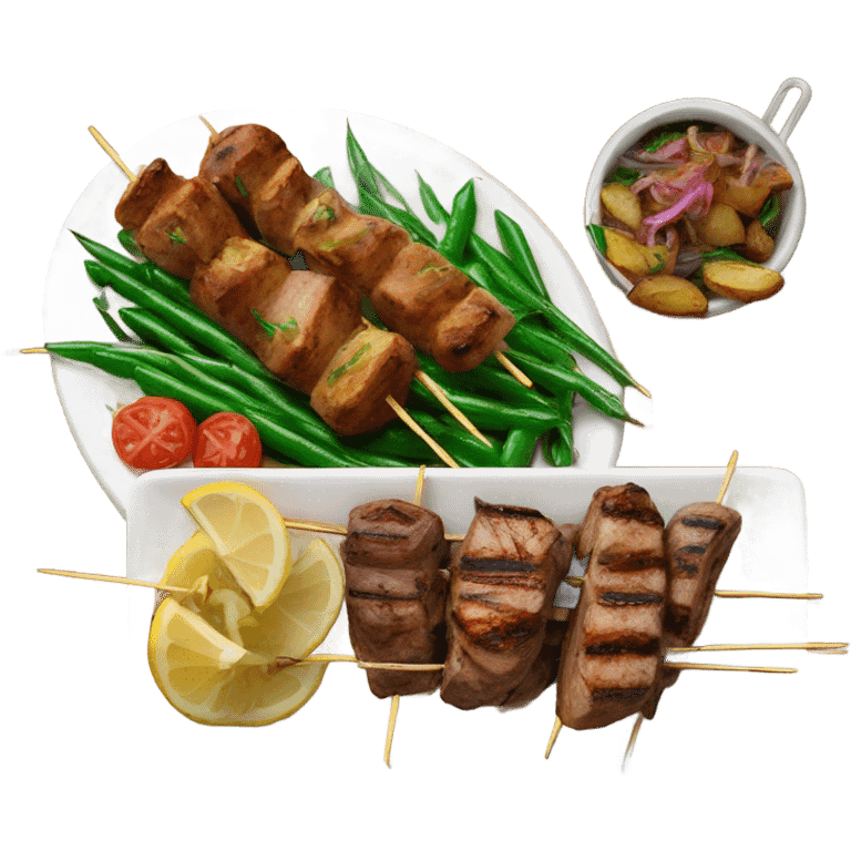 Souvlaki plate with green beans and potatoes  emoji