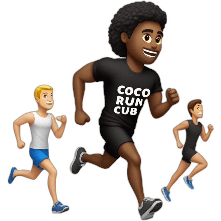 white person running with a black tshirt ans the word COCO RUN CLUB in white emoji