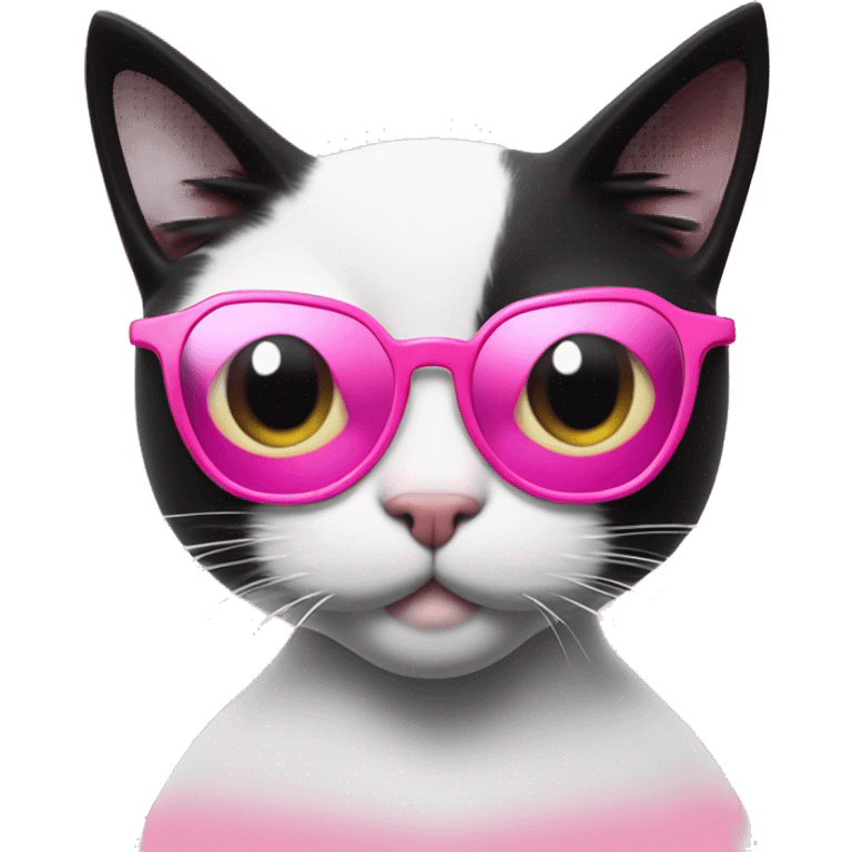 Black and white cat (like Felix cat from food promo) in heart-shaped pink glasses with Pina kolada emoji