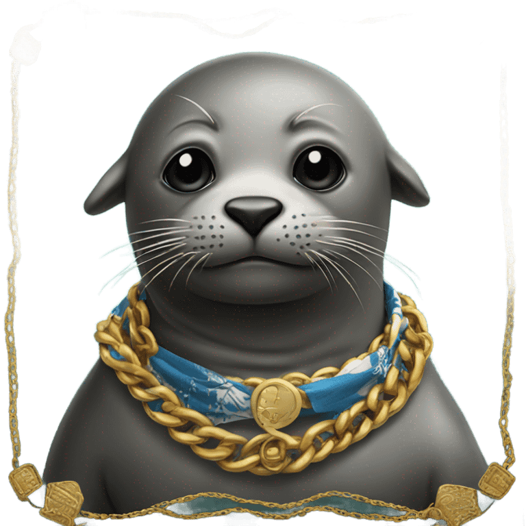 Seal wearing a bandana with a cigar in his mouth with a gold chain on his neck emoji