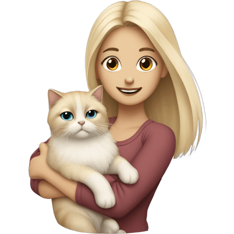 A blonde girl with a Himalayan cat in her arms emoji