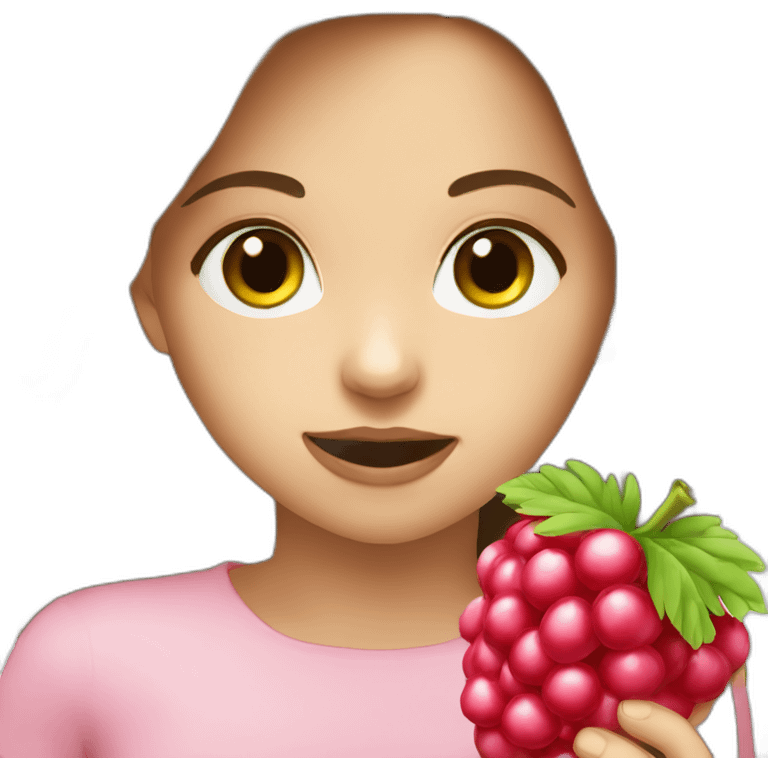 Girl brown hair and green eyes eating Raspberry emoji