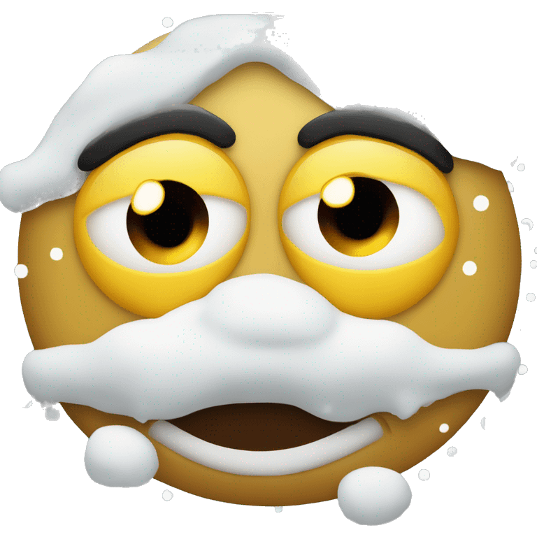 round yellow emoji with widened eyes and white snow on his nose emoji