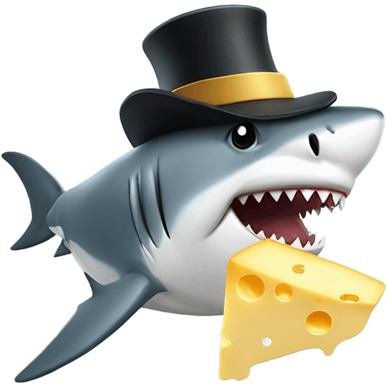 Shark with a top hat eating cheese emoji