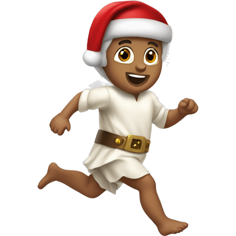 skipping sprint baby Jesus santa costume emoji