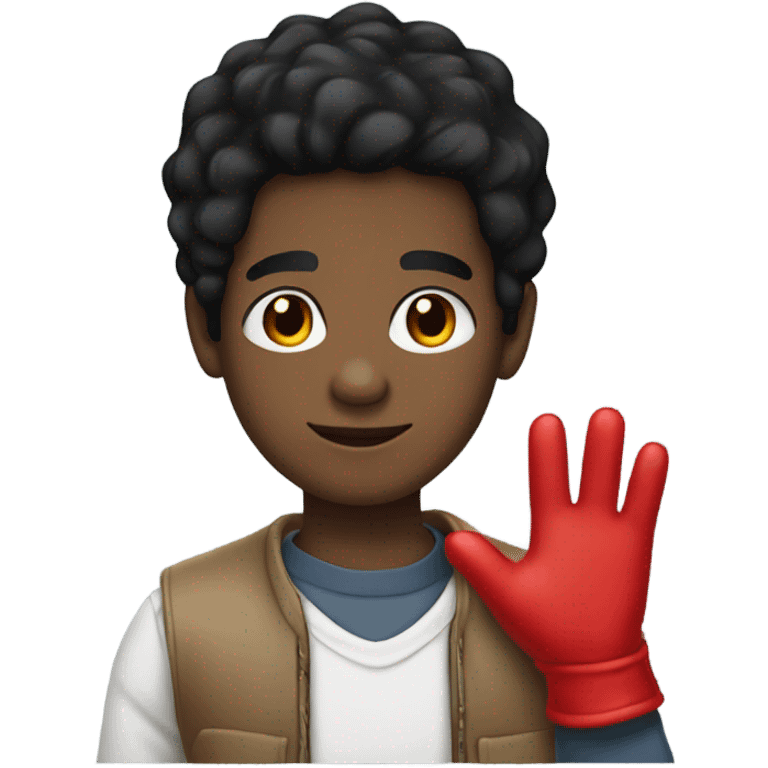 Black hair boy wearing red gloves emoji