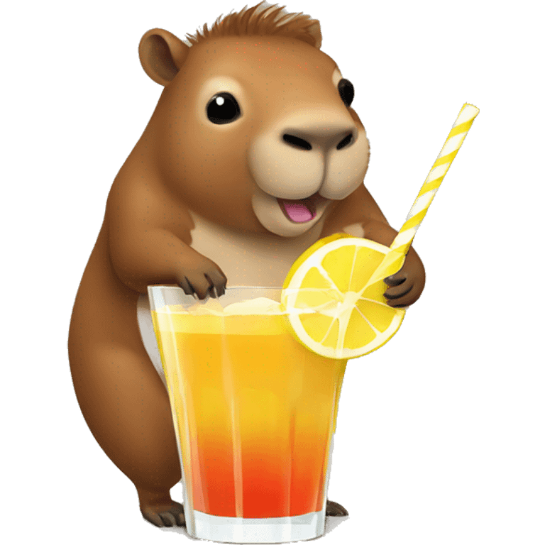 a funny capibara drinking cocktail emoji