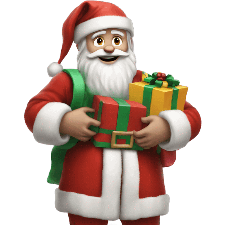 Hyper Realistic pale Santa holding his sack and presents  emoji