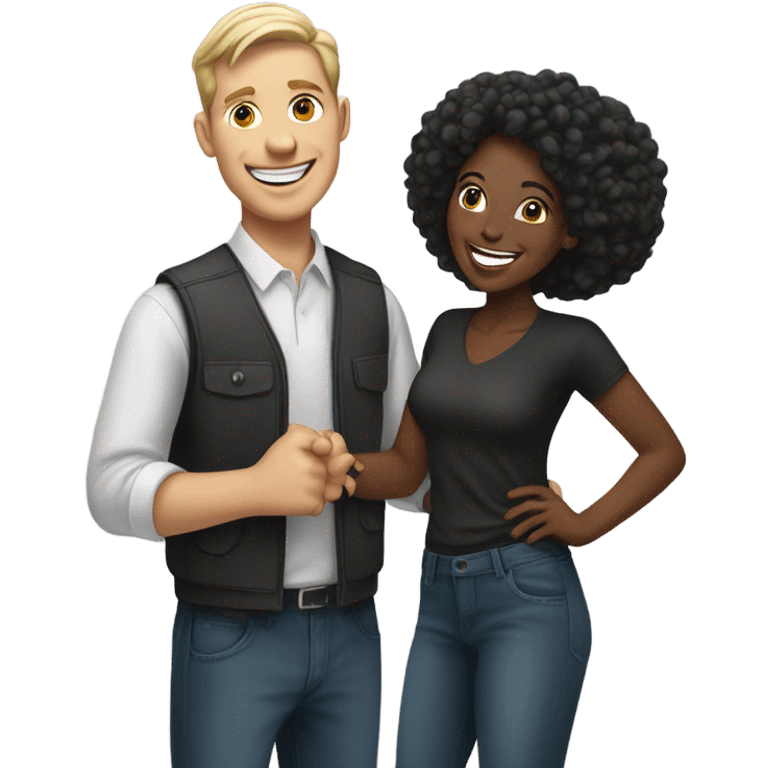 White Man and black woman cheering emoji