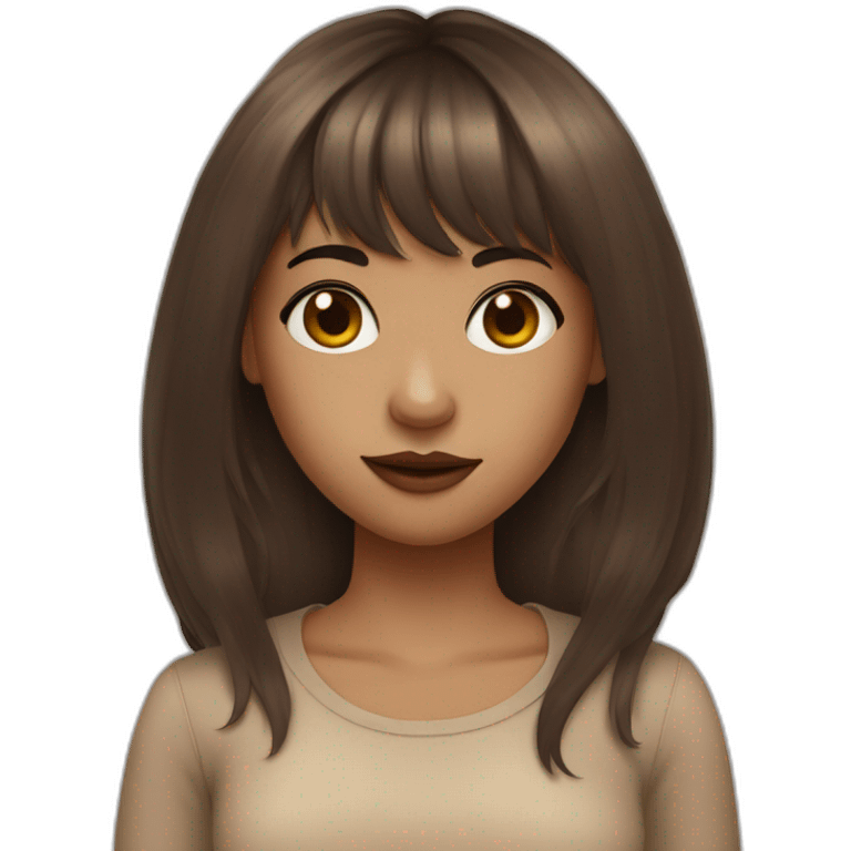 a girl with brown long hair and bangs and a septum ring in her nose emoji