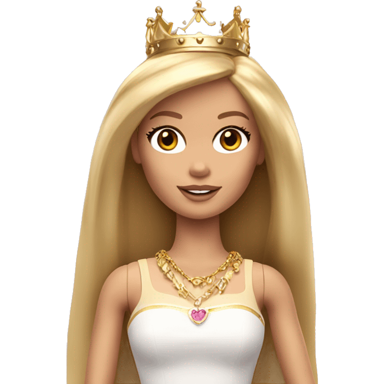 Blonde Barbie with bangs and long straight hair and hazel eyes wearing a gold crown emoji