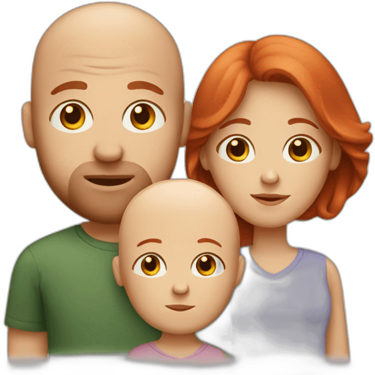 poor family of 3 white people, male child, bald dad, red hair mother emoji