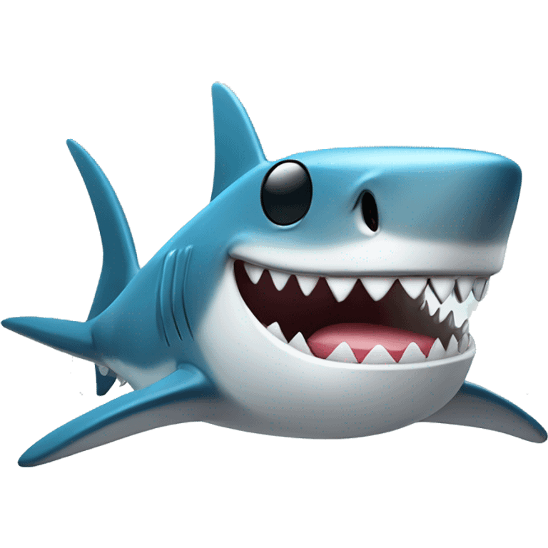 Shark with a board with sunglasses and smiling with his pearly white teeth. He is swimming at the ocean. emoji