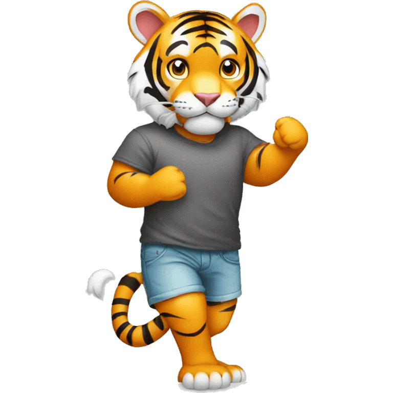 a tiger standing in human pose handling a T-shirt printing plate emoji