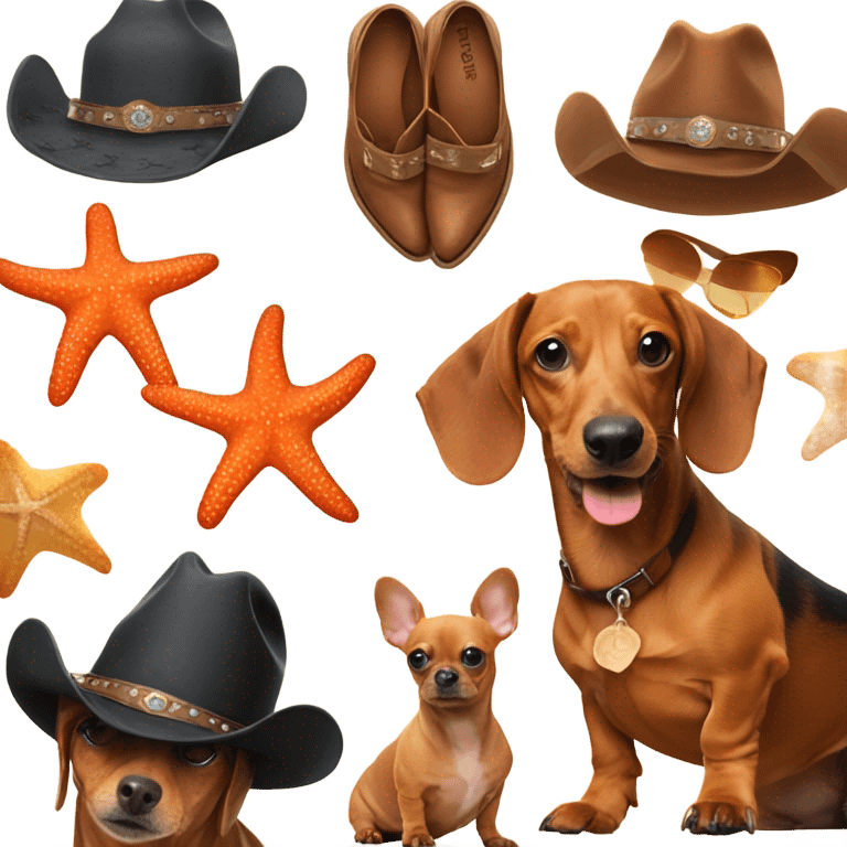 Starfish with a cowboy hat next to a dachshund dog emoji