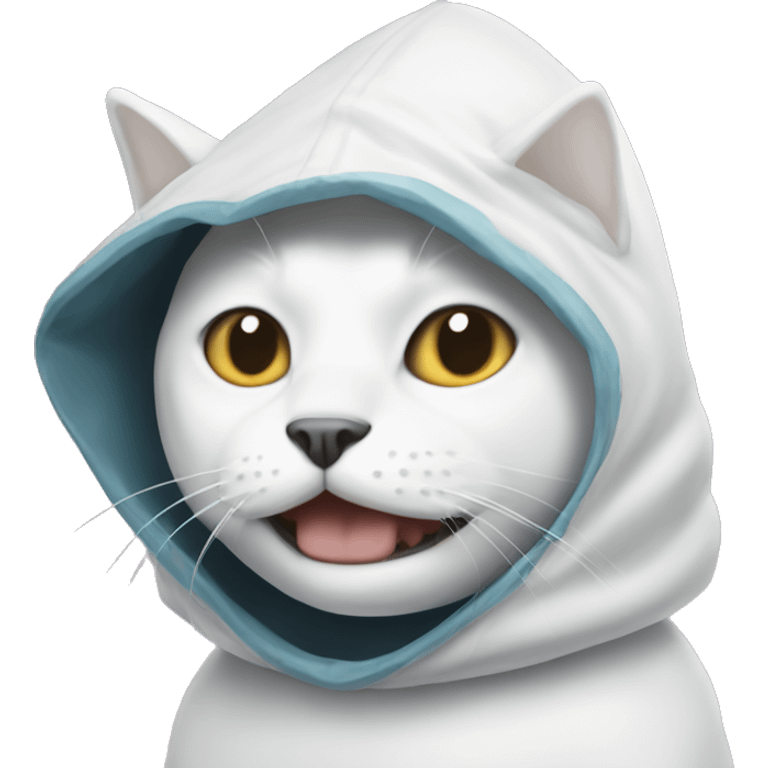 White cat with shark hood emoji