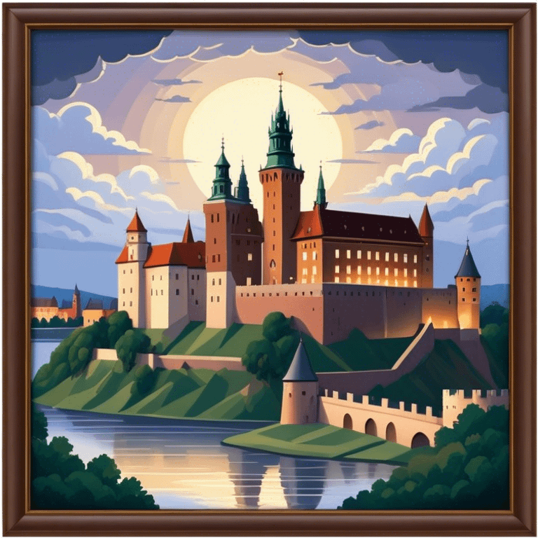 Cinematic Realistic Wawel Castle Landmark Emoji, depicted with the historic royal castle rendered with intricate detail and dramatic, majestic lighting. emoji