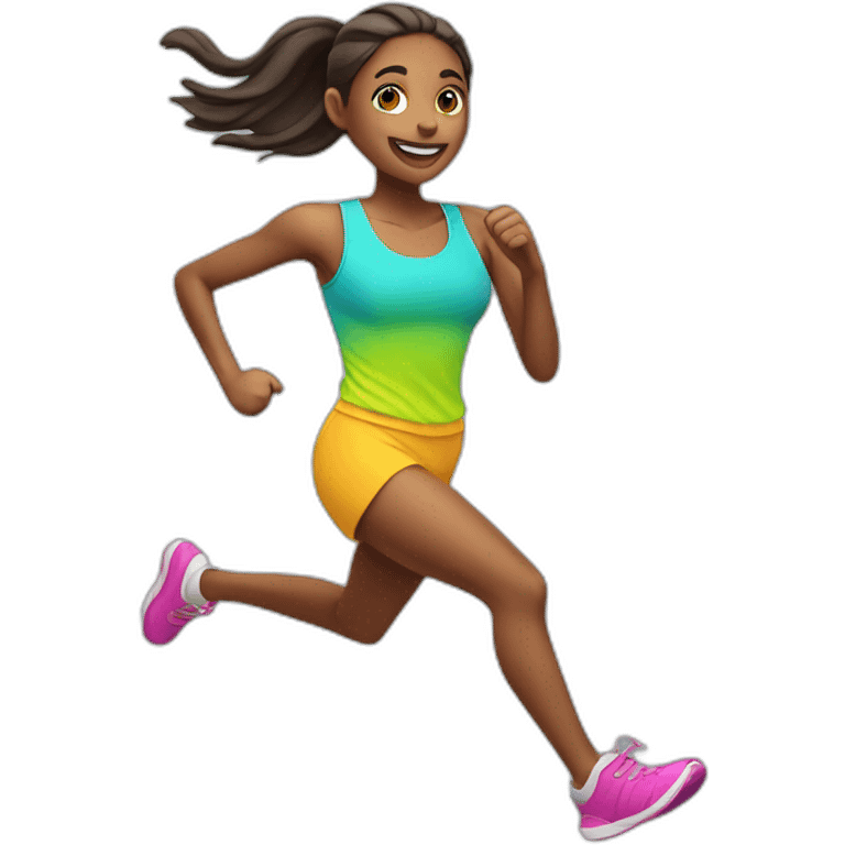 running cartoon girl with bright colors emoji