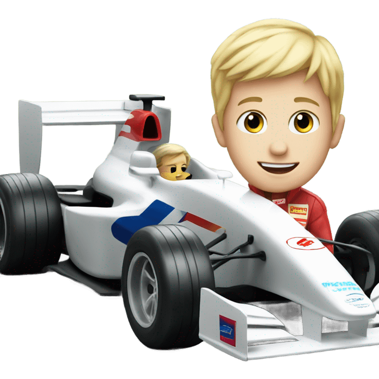 blonde boy with formula one car outdoors emoji