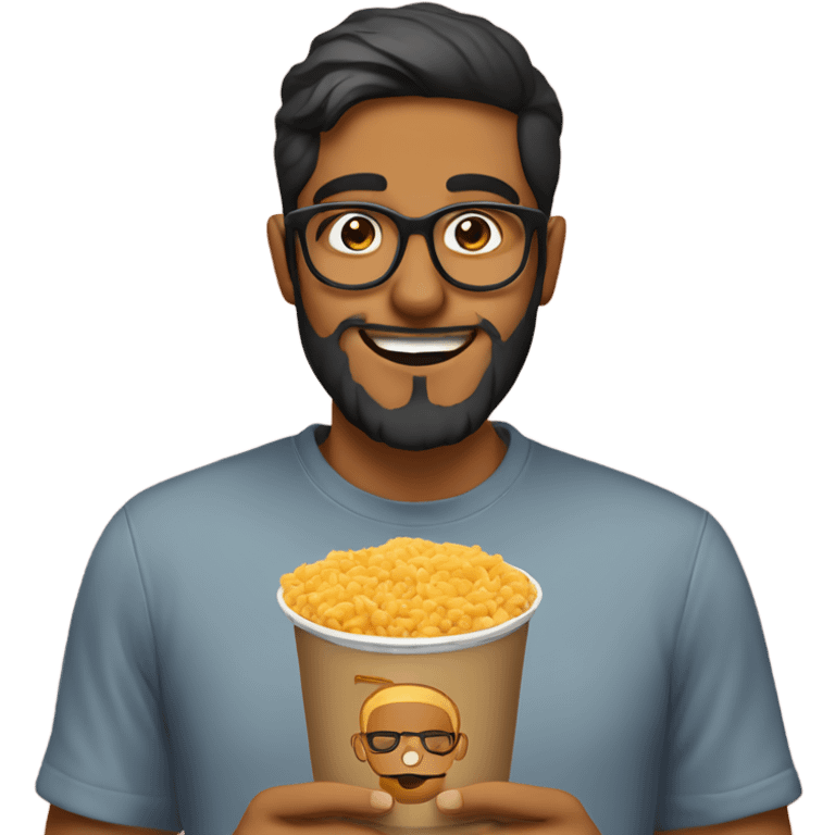 a bangladesi guy with beard in his 20s wearing square glasses and eating disgusting stuff emoji