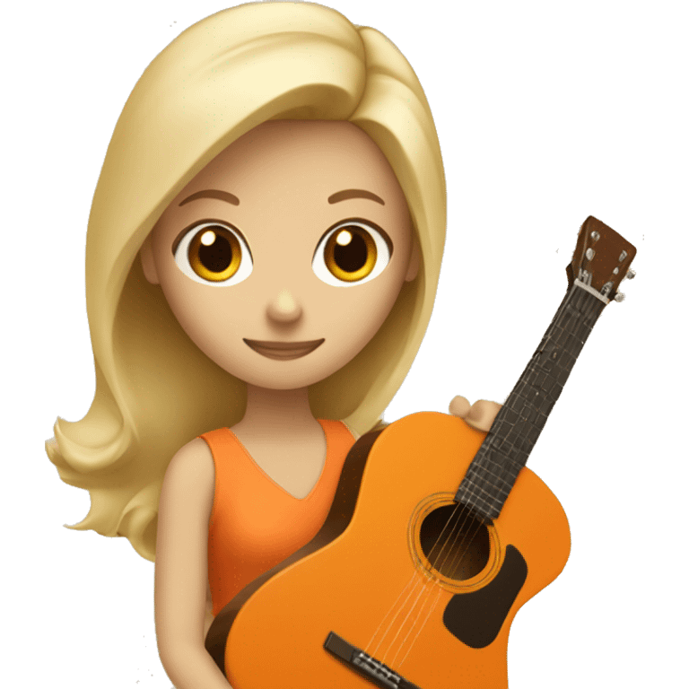 Blonde girl wearing an orange dress playing a *beige acoustic guitar* emoji