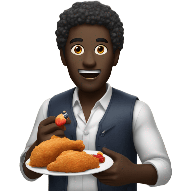 Dark man eating fried chicken and fruit punch  emoji