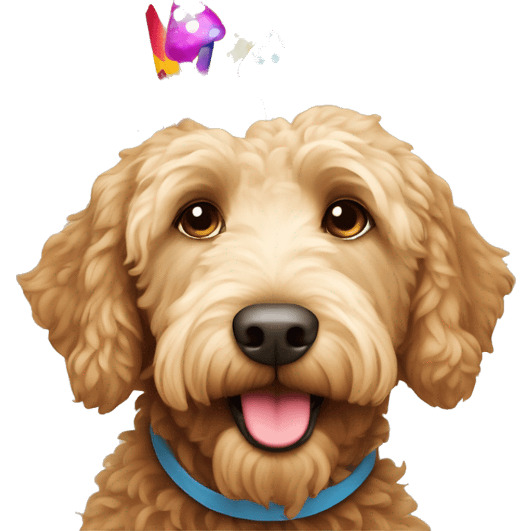 Labradoodle with a birthday hat on emoji