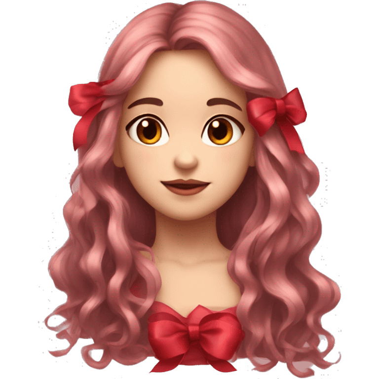 Coquette girl rosy cheeks and red ribbons and long hair emoji