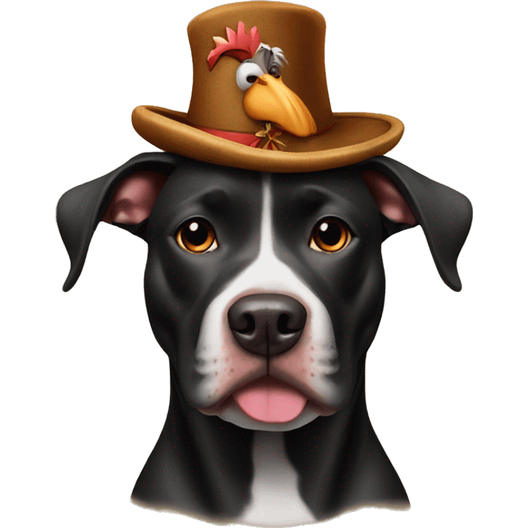 Black pitbull wearing turkey hat emoji