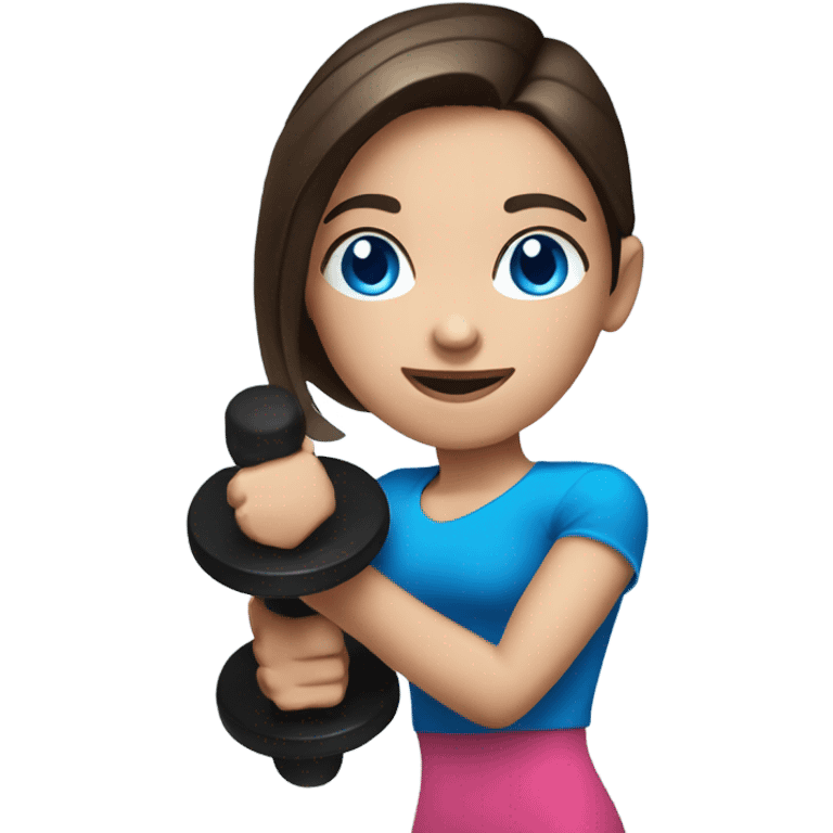 Realistic brunette girl with bright blue eyes lifting hand weights emoji