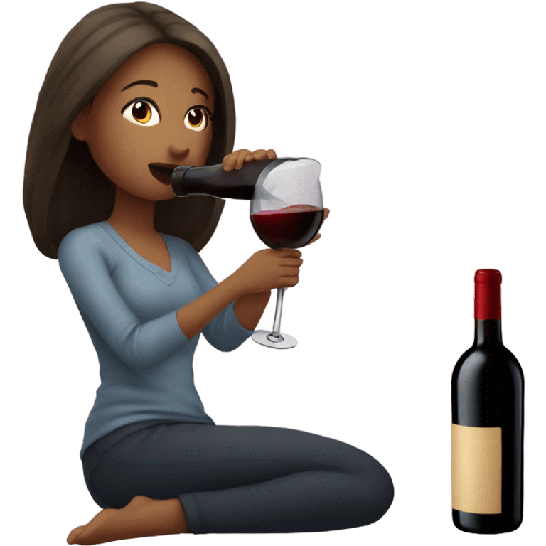 Girl drinking red wine directly at the bottle  emoji