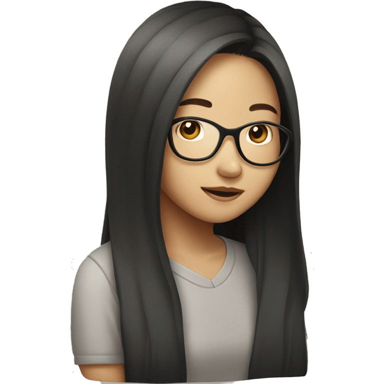 Asian girl with round face long hair and glasses emoji