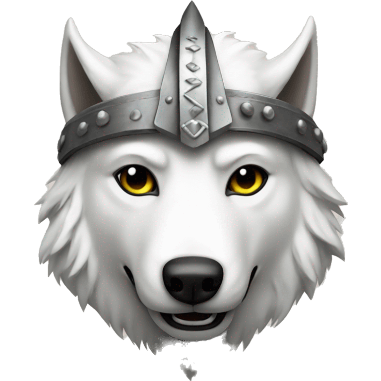 White wolf wearing a viking helmet emoji