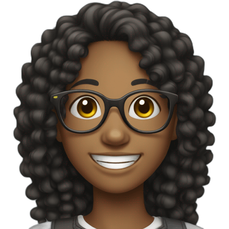 smiling black teenager girl with long black curly hair and round glasses emoji