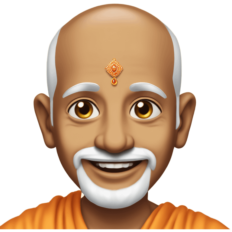 mahant swami maharaj baps sant guru Expression:
Wide-open eyes with a bright sparkle.
Big, warm smile with slightly raised cheeks.
Eyebrows arched upward in a welcoming manner.
Hand Gesture:
One hand raised in a blessing gesture. emoji